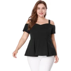 Agnes Orinda Women's Plus Size High Waist Sweetheart Cold Shoulder Peplum Blouse -Agnes Orinda GUEST 5737fb86 adbb 4b17 9150 f598bc9088be