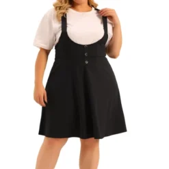 Agnes Orinda Women's Plus Size Suspender Detachable Strap A-Line Basic High Waist Overall Dress -Agnes Orinda GUEST 57534c22 cd6f 49a3 b66c bbaa676d6478