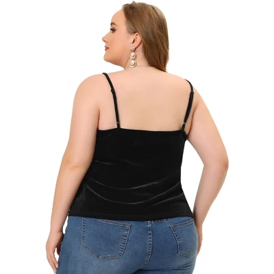 Agnes Orinda Women's Plus Size Tops V Neck Velvet Lace Trim Cami Tank Tops 4 Agnes Orinda Women's Plus Size Tops V Neck Velvet Lace Trim Cami Tank Tops - Image 3