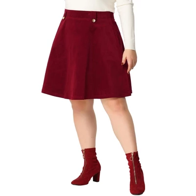 Agnes Orinda Women's Plus Size Corduroy Button Decor Elastic Waist A-Line Skirts 9 Agnes Orinda Women's Plus Size Corduroy Button Decor Elastic Waist A-Line Skirts - Image 7
