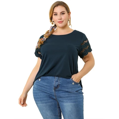 Agnes Orinda Women's Plus Size Lace Panel Elegant Work Short Sleeve Top 5 Agnes Orinda Women's Plus Size Lace Panel Elegant Work Short Sleeve Top - Image 3