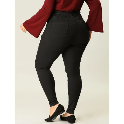 Agnes Orinda Women's Plus Size Mid Rise Zip Fly Skinny Ripped Jeans 6 Agnes Orinda Women's Plus Size Mid Rise Zip Fly Skinny Ripped Jeans - Image 4