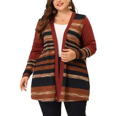 Agnes Orinda Women's Plus Size Long Open Front Striped Sweater Knit Cardigans 7 Agnes Orinda Women's Plus Size Long Open Front Striped Sweater Knit Cardigans - Image 5