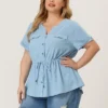 Agnes Orinda Women's Plus Size Drawstring Waist Button Down Chambray Blouse 2 Agnes Orinda Women's Plus Size Drawstring Waist Button Down Chambray Blouse -Agnes Orinda GUEST 595851a9 2e03 4c5c 8060 3db4d9f8c70e