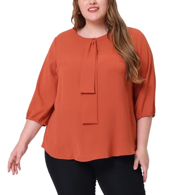 Agnes Orinda Women's Plus Size Chiffon 3/4 Sleeve Tie Front Work Elegant Blouse 11 Agnes Orinda Women's Plus Size Chiffon 3/4 Sleeve Tie Front Work Elegant Blouse - Image 9