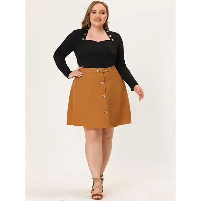 Agnes Orinda Women's Plus Size Corduroy Button Mid-Rise A-Line Mini Skirts 4 Agnes Orinda Women's Plus Size Corduroy Button Mid-Rise A-Line Mini Skirts - Image 2