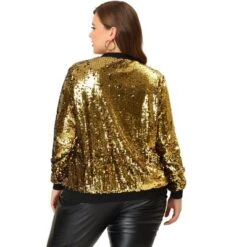 Agnes Orinda Women's Plus Size Party Metallic Sequin Sparkle Zip Bomber Jackets -Agnes Orinda GUEST 5ae62228 81e6 4673 aa8d 79b8272c108c