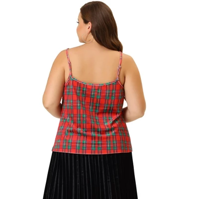 Agnes Orinda Plus Size Tops For Women Check Plaid Velvet Camisole Club Party Cami Top 5 Agnes Orinda Plus Size Tops For Women Check Plaid Velvet Camisole Club Party Cami Top - Image 3