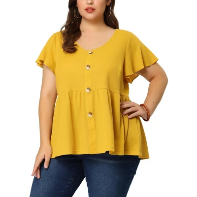 Agnes Orinda Women's Plus Size Summer Flare Sleeve Button Front Peplum Shirts 3 Agnes Orinda Women's Plus Size Summer Flare Sleeve Button Front Peplum Shirts