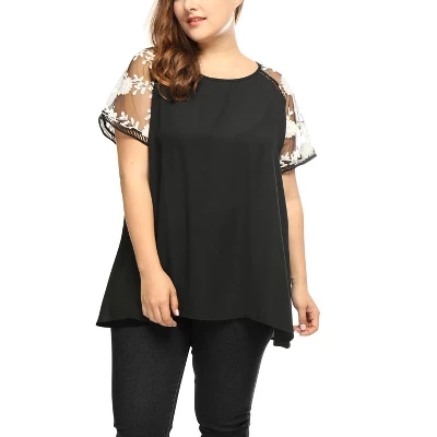 Agnes Orinda Women Plus Size Crochet Mesh Panel Sheer Raglan Sleeves Top 7 Agnes Orinda Women Plus Size Crochet Mesh Panel Sheer Raglan Sleeves Top - Image 5