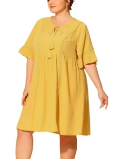 Agnes Orinda Women's Plus Size Ruffle Short Sleeve Lace Insert Tassel Bohemian Midi Dresses -Agnes Orinda GUEST 5c5de33c d940 43f5 ae99 a33ec0d62b4a