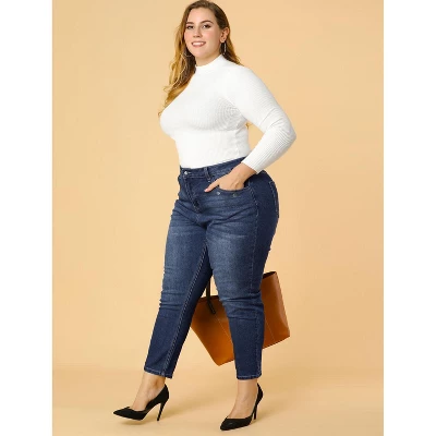 Agnes Orinda Women's Plus Size Denim Mid-Rise Stretch Washed Skinny Jeans 3 Agnes Orinda Women's Plus Size Denim Mid-Rise Stretch Washed Skinny Jeans - Image 2