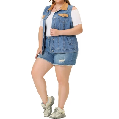 Agnes Orinda Women's Plus Corduroy Jean Contrast Color Denim Jackets Vests 3 Agnes Orinda Women's Plus Corduroy Jean Contrast Color Denim Jackets Vests