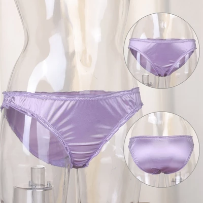 Agnes Orinda Women Plus Mid-Rise Frill Trim Elastic Waist Satin Bikini 3 Agnes Orinda Women Plus Mid-Rise Frill Trim Elastic Waist Satin Bikini