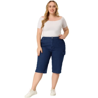 Agnes Orinda Women's Plus Size Jeans Zipper Slash Pocket Button Denim Cargo Shorts 4 Agnes Orinda Women's Plus Size Jeans Zipper Slash Pocket Button Denim Cargo Shorts - Image 2