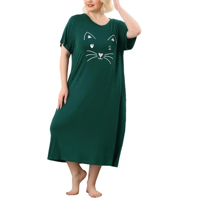 Agnes Orinda Womens Plus Size Short Sleeve Cute Cat Print Pockets Nightgown 16 Agnes Orinda Womens Plus Size Short Sleeve Cute Cat Print Pockets Nightgown - Image 14