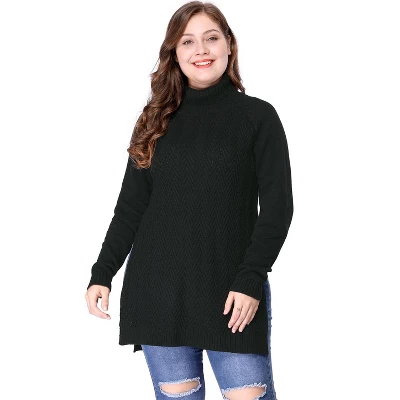Agnes Orinda Women's Plus Turtleneck Side Slit Long Sleeve Sweater 4 Agnes Orinda Women's Plus Turtleneck Side Slit Long Sleeve Sweater - Image 2