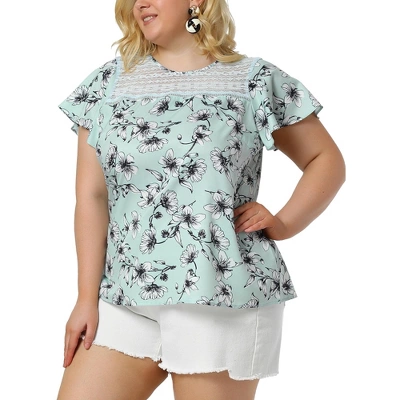 Agnes Orinda Women's Plus Size Top Floral Lace Panel Keyhole Back Flare Sleeve 10 Agnes Orinda Women's Plus Size Top Floral Lace Panel Keyhole Back Flare Sleeve - Image 8