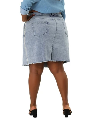 Agnes Orinda Women's Plus Size Denim Embroidered Distressed Ripped Pencil Skirts 6 Agnes Orinda Women's Plus Size Denim Embroidered Distressed Ripped Pencil Skirts - Image 4