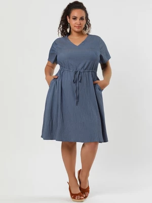 Agnes Orinda Women's Plus Size Tie Waist Short Sleeve Chambray Shirtdress 3 Agnes Orinda Women's Plus Size Tie Waist Short Sleeve Chambray Shirtdress