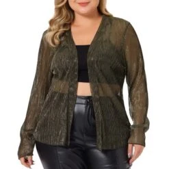 Agnes Orinda Women's Plus Size Metallic Sheer Open Front Long Sleeve Lightweight Cardigans -Agnes Orinda GUEST 6178305c 3fc8 49c9 b3cc 13497bb1598f