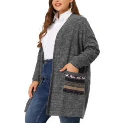 Agnes Orinda Women's Plus Size Long Sleeve Patch Pocket Open Front Knit Sweater Cardigan -Agnes Orinda GUEST 6180f424 536a 4468 966e 62f68e3954bf