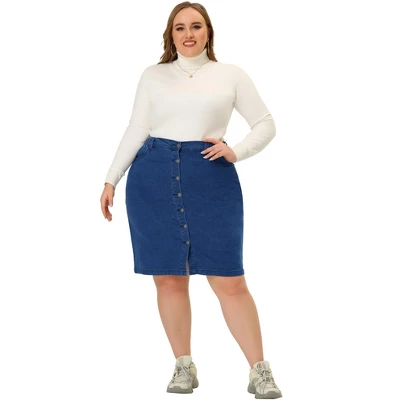 Agnes Orinda Women's Plus Size Denim Casual Mini Pockets Button Jean Pencil Skirts 4 Agnes Orinda Women's Plus Size Denim Casual Mini Pockets Button Jean Pencil Skirts - Image 2