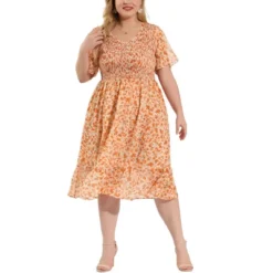 Agnes Orinda Women's Plus Size Outfits Smocked Elegant Floral Flare Midi Shirtdress -Agnes Orinda GUEST 61be617d 908f 4ecc a051 a450545ce17e