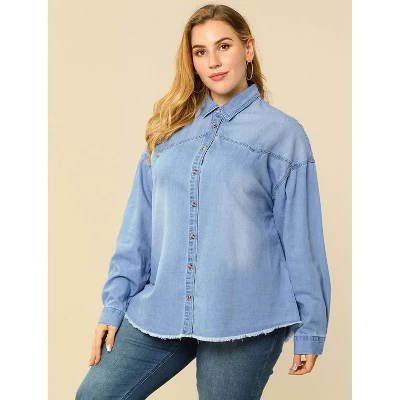 Agnes Orinda Women's Plus Size Button Down Long Sleeve Denim Shirts 5 Agnes Orinda Women's Plus Size Button Down Long Sleeve Denim Shirts - Image 3