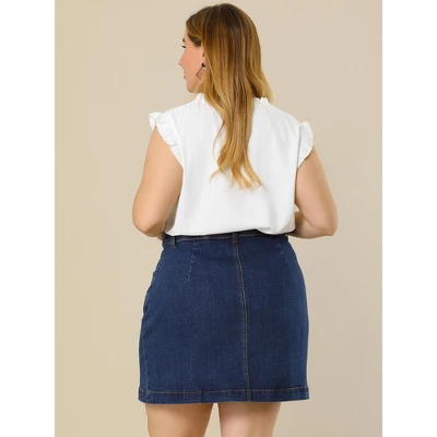 Agnes Orinda Women's Plus Size Denim Button Side Pocket Casual Jean A-Line Mini Skirt 6 Agnes Orinda Women's Plus Size Denim Button Side Pocket Casual Jean A-Line Mini Skirt - Image 4