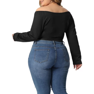 Agnes Orinda Women's Plus Size Off Shoulder Crop Cross Wrap Fashion Blouse 5 Agnes Orinda Women's Plus Size Off Shoulder Crop Cross Wrap Fashion Blouse - Image 3