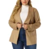Agnes Orinda Women's Plus Size Jacket Drop Shoulder Moto Stretch Long Sleeves Drape Suede Cardigans -Agnes Orinda GUEST 6468e4a9 94a5 4d05 86fc 132050225361