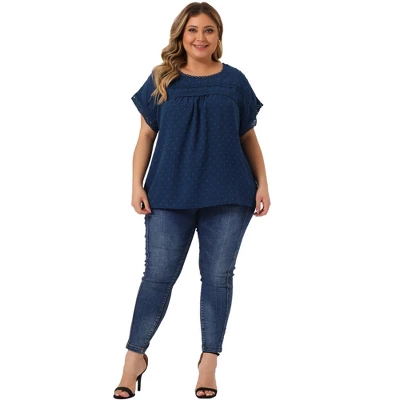 Agnes Orinda Women's Plus Size Chiffon Swiss Dots Short Sleeve Lace Crochet Pleated Casual Blouse 4 Agnes Orinda Women's Plus Size Chiffon Swiss Dots Short Sleeve Lace Crochet Pleated Casual Blouse - Image 2