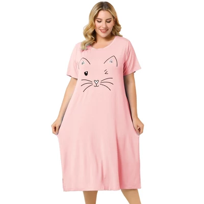 Agnes Orinda Womens Plus Size Short Sleeve Cute Cat Print Pockets Nightgown 13 Agnes Orinda Womens Plus Size Short Sleeve Cute Cat Print Pockets Nightgown - Image 11