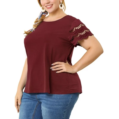 Agnes Orinda Women's Plus Size Lace Panel Elegant Work Short Sleeve Top 9 Agnes Orinda Women's Plus Size Lace Panel Elegant Work Short Sleeve Top - Image 7