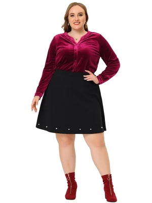 Agnes Orinda Plus Size Shirt For Women Velvet Top Long Sleeve V Neck Button Down Shirts 4 Agnes Orinda Plus Size Shirt For Women Velvet Top Long Sleeve V Neck Button Down Shirts - Image 2