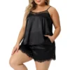 Agnes Orinda Women's Plus Size Satin V-Neck Lace Trim Elastic Waist 2 Pieces Pajamas Sets 1 Agnes Orinda Women's Plus Size Satin V-Neck Lace Trim Elastic Waist 2 Pieces Pajamas Sets -Agnes Orinda GUEST 65ff4f21 e429 4f42 85d1 dfb708767352