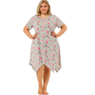 Agnes Orinda Womens Plus Size Floral Nightgown Pajama Cute Irregular Sleep Dress 4 Agnes Orinda Womens Plus Size Floral Nightgown Pajama Cute Irregular Sleep Dress - Image 2