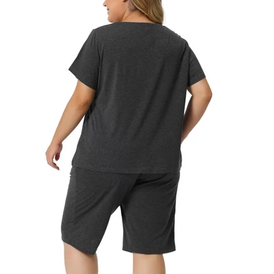 Agnes Orinda Women's Plus Size Short Sleeve V Neck Elastic Waist Pajamas Set 2 Pcs 5 Agnes Orinda Women's Plus Size Short Sleeve V Neck Elastic Waist Pajamas Set 2 Pcs - Image 3