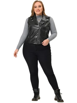 Agnes Orinda Women's Plus Size Leather Motorcycle Zip-Up Riding Biker Crop Vest Jacket 4 Agnes Orinda Women's Plus Size Leather Motorcycle Zip-Up Riding Biker Crop Vest Jacket - Image 2