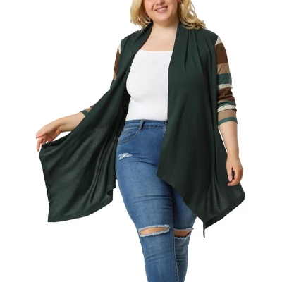 Agnes Orinda Women's Plus Size Outerwear Asymmetric Colorblock Open Front Knit Cardigan 11 Agnes Orinda Women's Plus Size Outerwear Asymmetric Colorblock Open Front Knit Cardigan - Image 9
