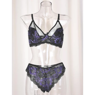 Agnes Orinda Women's Underwire Floral Lace Mesh Push-Up 2-Hook Lace Trim Bra And Panty Set 3 Agnes Orinda Women's Underwire Floral Lace Mesh Push-Up 2-Hook Lace Trim Bra And Panty Set