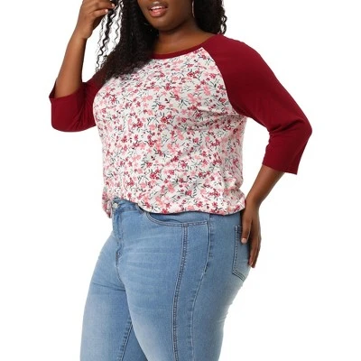 Agnes Orinda Women's Plus Size 3/4 Raglan Sleeves Floral Dressy Casual Peasant Tops 10 Agnes Orinda Women's Plus Size 3/4 Raglan Sleeves Floral Dressy Casual Peasant Tops - Image 8