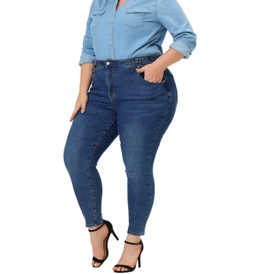 Agnes Orinda Women's Plus Size Jean High Waist Buckle Decor Slash Pocket Work Stretch Washed Denim Skinny Jeans 8 Agnes Orinda Women's Plus Size Jean High Waist Buckle Decor Slash Pocket Work Stretch Washed Denim Skinny Jeans - Image 6