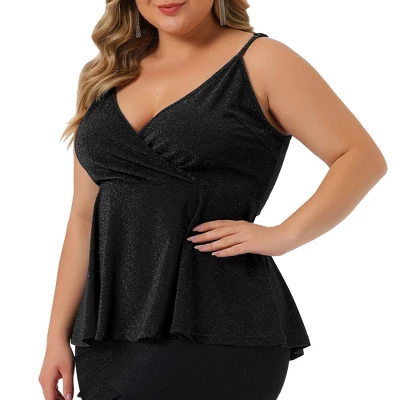 Agnes Orinda Women's Plus Size V Neck Wrap Peplum Sleeveless Ruffle Hem Camisole 3 Agnes Orinda Women's Plus Size V Neck Wrap Peplum Sleeveless Ruffle Hem Camisole