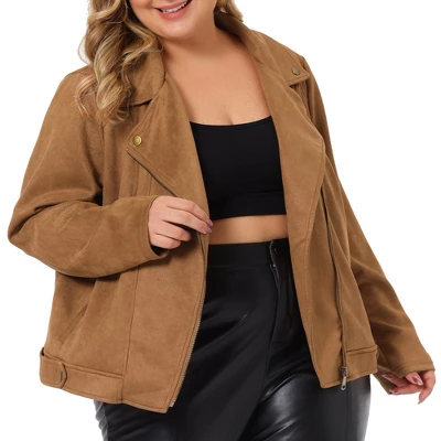 Agnes Orinda Women's Plus Size Faux Suede Lapel Collar Long Sleeve Zipper Moto Jacket 3 Agnes Orinda Women's Plus Size Faux Suede Lapel Collar Long Sleeve Zipper Moto Jacket