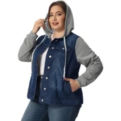 Agnes Orinda Women's Plus Size Denim Hood Drawstring Fall Winter Button Jean Jackets -Agnes Orinda GUEST 6e0b9caf 8c24 45dc 8581 0a900a584a83