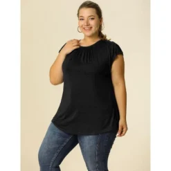 Agnes Orinda Women's Plus Size Round Neck Ruched Short Sleeve Summer Casual Blouses -Agnes Orinda GUEST 6e5f33cc b7f3 447d 8704 e3809d58785f