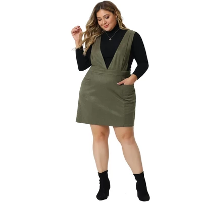Agnes Orinda Women's Plus Size V Neck Sleeveless Faux Suede Pockets Pinafore Overall Mini Skirts 4 Agnes Orinda Women's Plus Size V Neck Sleeveless Faux Suede Pockets Pinafore Overall Mini Skirts - Image 2