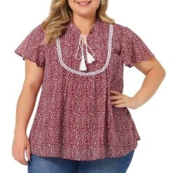 Agnes Orinda Women's Plus Size Bib Peasant Ditsy Floral Tie Neck Keyhole Chiffon Blouse -Agnes Orinda GUEST 6ee519cd 32d5 4917 b10c fc7b7d17cdcd